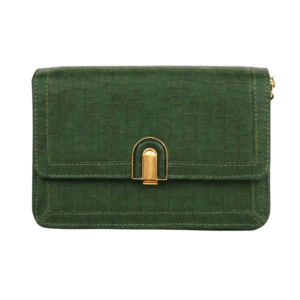 green textured rexine handbag with chain strap